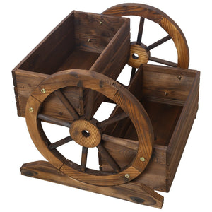 English Elm Wooden Two Tier Wagon Planter on Wheels Rustic Fir Garden Cart for Patio Balcony W465P216240