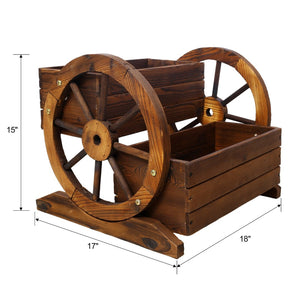 English Elm Wooden Two Tier Wagon Planter on Wheels Rustic Fir Garden Cart for Patio Balcony W465P216240