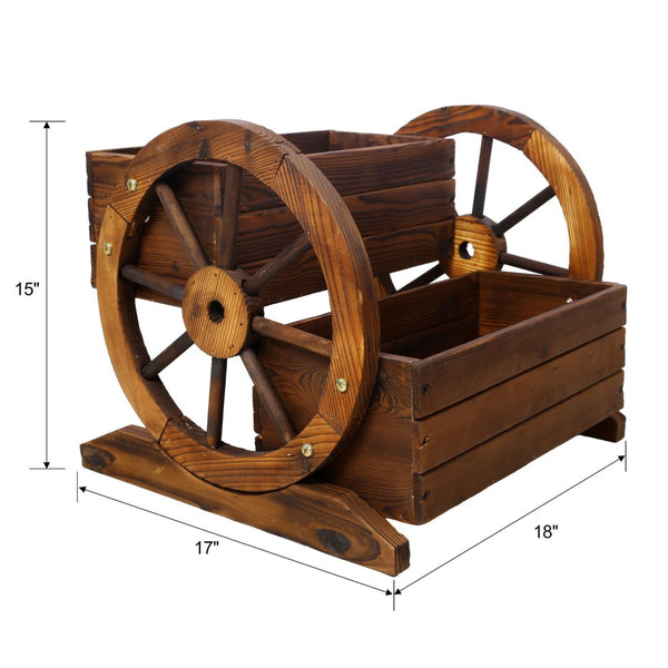 English Elm Wooden Two Tier Wagon Planter on Wheels Rustic Fir Garden Cart for Patio Balcony W465P216240