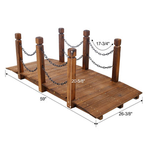 English Elm 5 Ft Fir Wood Arc Garden Bridge with Chain Railings for Pond Creek Backyard W465P221155