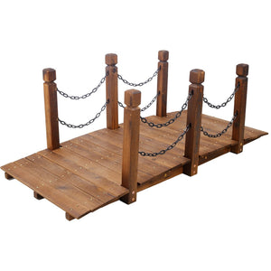 English Elm 5 Ft Fir Wood Arc Garden Bridge with Chain Railings for Pond Creek Backyard W465P221155