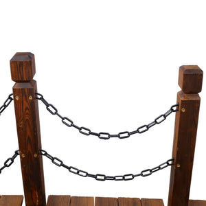 English Elm 5 Ft Fir Wood Arc Garden Bridge with Chain Railings for Pond Creek Backyard W465P221155