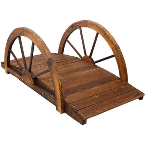 English Elm 3.3ft Solid Fir Arched Garden Footbridge Spoke Railings Stained Outdoor Wood W465P221160