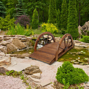 English Elm 3.3ft Solid Fir Arched Garden Footbridge Spoke Railings Stained Outdoor Wood W465P221160