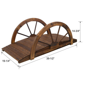 English Elm 3.3ft Solid Fir Arched Garden Footbridge Spoke Railings Stained Outdoor Wood W465P221160