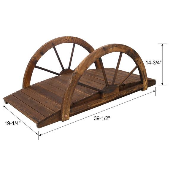 English Elm 3.3ft Solid Fir Arched Garden Footbridge Spoke Railings Stained Outdoor Wood W465P221160