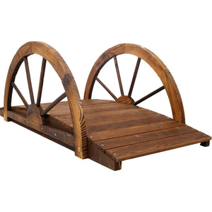 English Elm 3.3ft Solid Fir Arched Garden Footbridge Spoke Railings Stained Outdoor Wood W465P221160