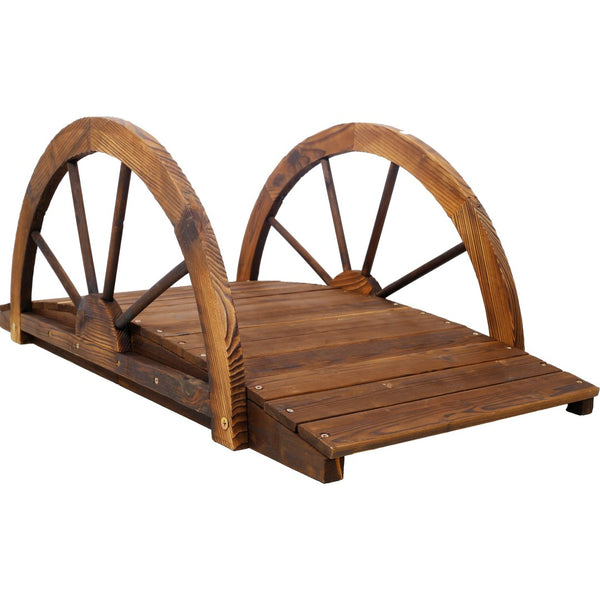 English Elm 3.3ft Solid Fir Arched Garden Footbridge Spoke Railings Stained Outdoor Wood W465P221160