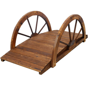 English Elm 3.3ft Solid Fir Arched Garden Footbridge Spoke Railings Stained Outdoor Wood W465P221160
