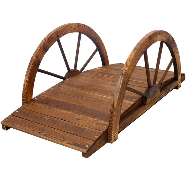 English Elm 3.3ft Solid Fir Arched Garden Footbridge Spoke Railings Stained Outdoor Wood W465P221160