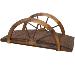 English Elm 3.3ft Solid Fir Arched Garden Footbridge Spoke Railings Stained Outdoor Wood W465P221160