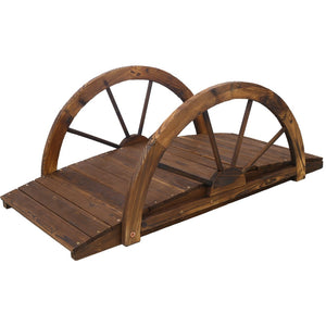 English Elm 3.3ft Solid Fir Arched Garden Footbridge Spoke Railings Stained Outdoor Wood W465P221160