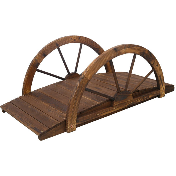 English Elm 3.3ft Solid Fir Arched Garden Footbridge Spoke Railings Stained Outdoor Wood W465P221160