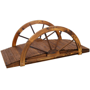 English Elm 3.3ft Solid Fir Arched Garden Footbridge Spoke Railings Stained Outdoor Wood W465P221160