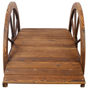 English Elm 3.3ft Solid Fir Arched Garden Footbridge Spoke Railings Stained Outdoor Wood W465P221160