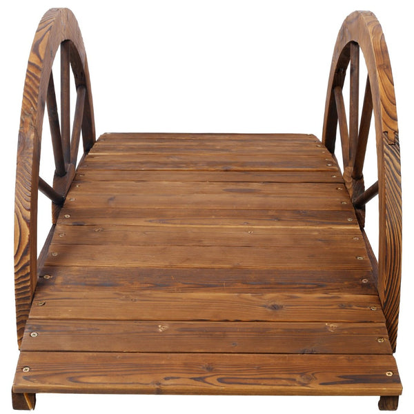 English Elm 3.3ft Solid Fir Arched Garden Footbridge Spoke Railings Stained Outdoor Wood W465P221160