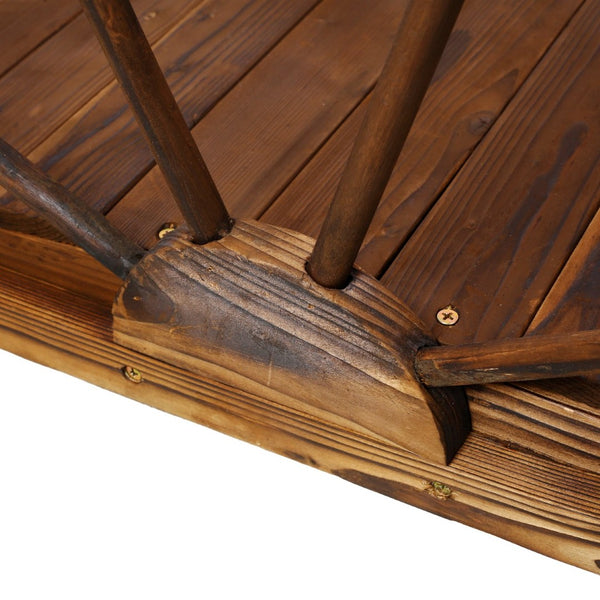 English Elm 3.3ft Solid Fir Arched Garden Footbridge Spoke Railings Stained Outdoor Wood W465P221160