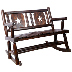 English Elm Outdoor Carbonized Solid Wood Double Rocking Bench Ergonomic Farmhouse Porch Seat for Two W465P221182