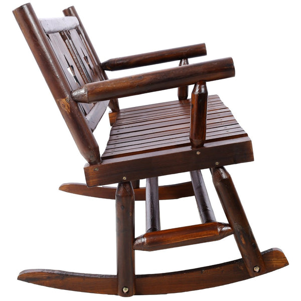 English Elm Outdoor Carbonized Solid Wood Double Rocking Bench Ergonomic Farmhouse Porch Seat for Two W465P221182