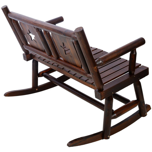 English Elm Outdoor Carbonized Solid Wood Double Rocking Bench Ergonomic Farmhouse Porch Seat for Two W465P221182