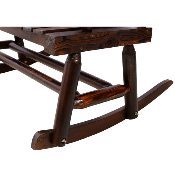English Elm Outdoor Carbonized Solid Wood Double Rocking Bench Ergonomic Farmhouse Porch Seat for Two W465P221182