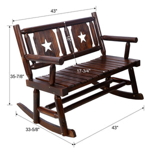 English Elm Outdoor Carbonized Solid Wood Double Rocking Bench Ergonomic Farmhouse Porch Seat for Two W465P221182