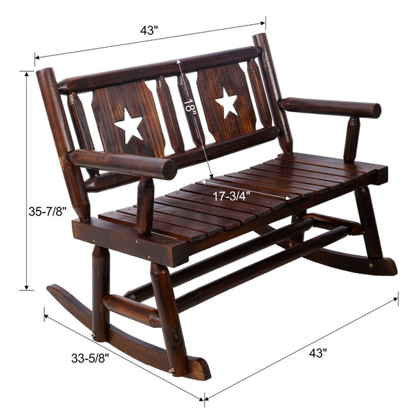 English Elm Outdoor Carbonized Solid Wood Double Rocking Bench Ergonomic Farmhouse Porch Seat for Two W465P221182