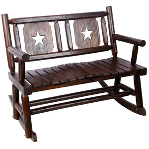 English Elm Outdoor Carbonized Solid Wood Double Rocking Bench Ergonomic Farmhouse Porch Seat for Two W465P221182