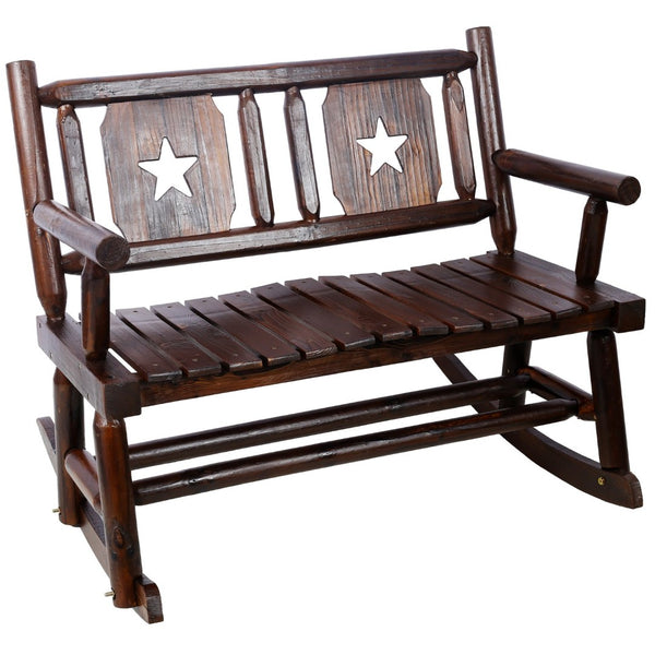 English Elm Outdoor Carbonized Solid Wood Double Rocking Bench Ergonomic Farmhouse Porch Seat for Two W465P221182