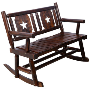 English Elm Outdoor Carbonized Solid Wood Double Rocking Bench Ergonomic Farmhouse Porch Seat for Two W465P221182