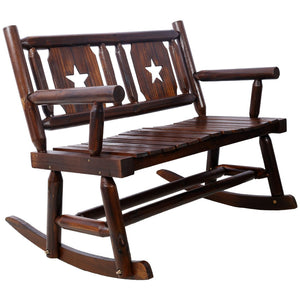 English Elm Outdoor Carbonized Solid Wood Double Rocking Bench Ergonomic Farmhouse Porch Seat for Two W465P221182