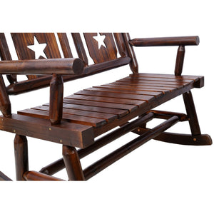 English Elm Outdoor Carbonized Solid Wood Double Rocking Bench Ergonomic Farmhouse Porch Seat for Two W465P221182