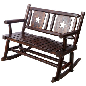 English Elm Outdoor Carbonized Solid Wood Double Rocking Bench Ergonomic Farmhouse Porch Seat for Two W465P221182