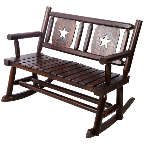 English Elm Outdoor Carbonized Solid Wood Double Rocking Bench Ergonomic Farmhouse Porch Seat for Two W465P221182