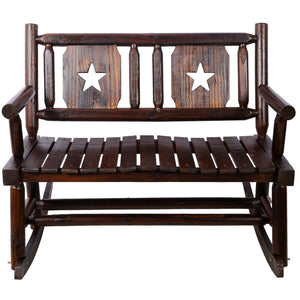 English Elm Outdoor Carbonized Solid Wood Double Rocking Bench Ergonomic Farmhouse Porch Seat for Two W465P221182