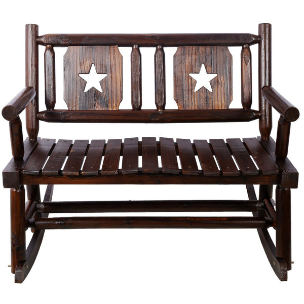 English Elm Outdoor Carbonized Solid Wood Double Rocking Bench Ergonomic Farmhouse Porch Seat for Two W465P221182