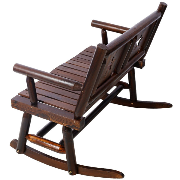 English Elm Outdoor Carbonized Solid Wood Double Rocking Bench Ergonomic Farmhouse Porch Seat for Two W465P221182
