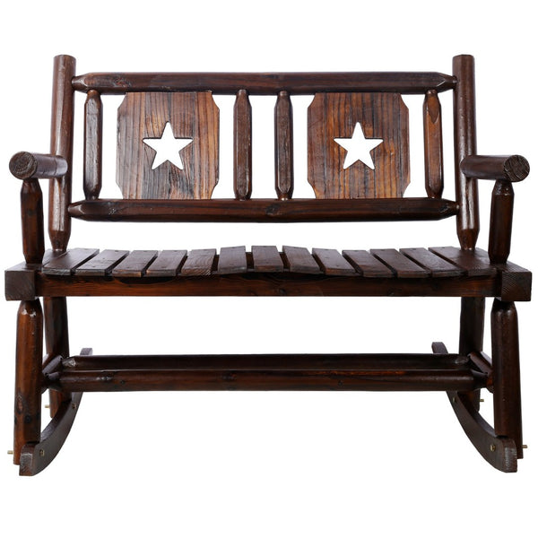 English Elm Outdoor Carbonized Solid Wood Double Rocking Bench Ergonomic Farmhouse Porch Seat for Two W465P221182
