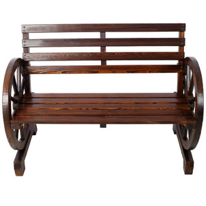 English Elm 2-person Solid Fir Wagon Wheel Outdoor Bench Slatted Rustic Porch Garden Seating W465P222613