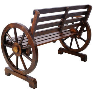 English Elm 2-person Solid Fir Wagon Wheel Outdoor Bench Slatted Rustic Porch Garden Seating W465P222613