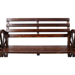 English Elm 2-person Solid Fir Wagon Wheel Outdoor Bench Slatted Rustic Porch Garden Seating W465P222613