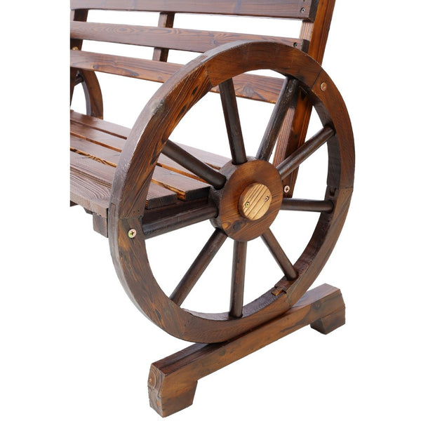 English Elm 2-person Solid Fir Wagon Wheel Outdoor Bench Slatted Rustic Porch Garden Seating W465P222613