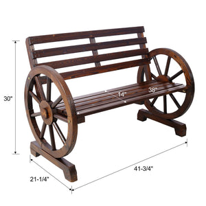 English Elm 2-person Solid Fir Wagon Wheel Outdoor Bench Slatted Rustic Porch Garden Seating W465P222613