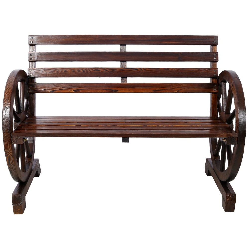 English Elm 2-person Solid Fir Wagon Wheel Outdoor Bench Slatted Rustic Porch Garden Seating W465P222613