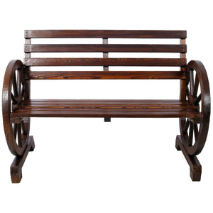 English Elm 2-person Solid Fir Wagon Wheel Outdoor Bench Slatted Rustic Porch Garden Seating W465P222613