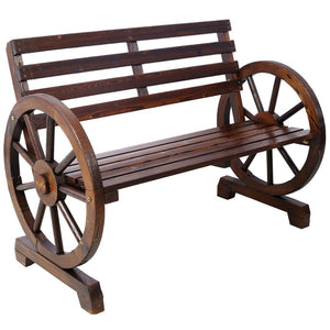 English Elm 2-person Solid Fir Wagon Wheel Outdoor Bench Slatted Rustic Porch Garden Seating W465P222613