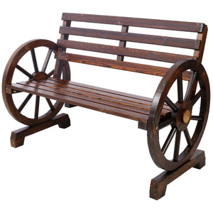 English Elm 2-person Solid Fir Wagon Wheel Outdoor Bench Slatted Rustic Porch Garden Seating W465P222613