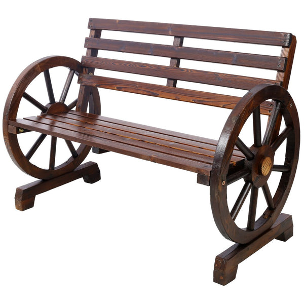English Elm 2-person Solid Fir Wagon Wheel Outdoor Bench Slatted Rustic Porch Garden Seating W465P222613