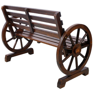 English Elm 2-person Solid Fir Wagon Wheel Outdoor Bench Slatted Rustic Porch Garden Seating W465P222613