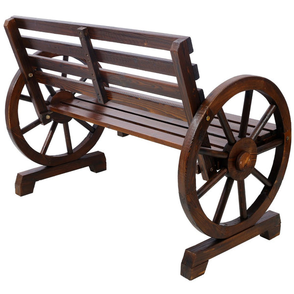 English Elm 2-person Solid Fir Wagon Wheel Outdoor Bench Slatted Rustic Porch Garden Seating W465P222613